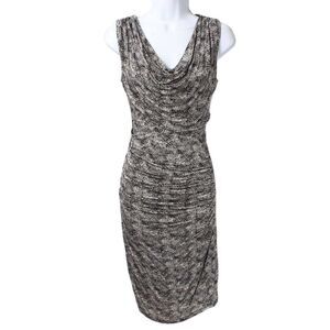MNG MANGO Leopard Print Bodycon Draped Ruched Cowl Neck Dress Women's Size XS